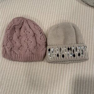 Pink and Beige Knit Beanies